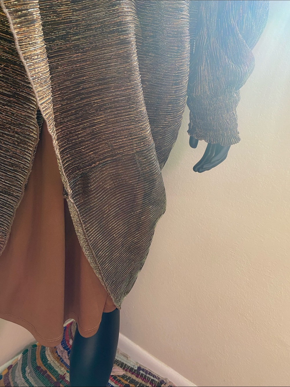 NY Collection Shimmery Bronze V-Neck Long Sleeve Midi Dress - Picture 10 of 12